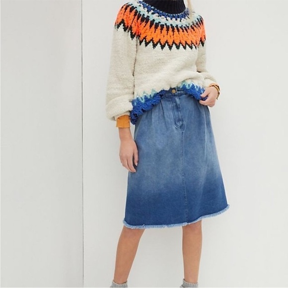 Anthropologie Porridge Denese Denim Skirt Blue Ombre Raw Hem Pleated - Picture 1 of 7